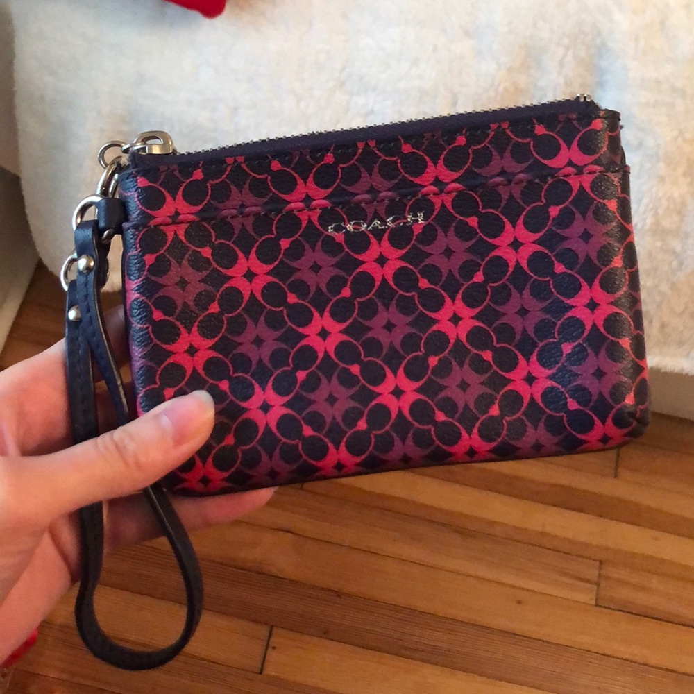 Coach Leather Navy, Pink, and Purple Wristlet